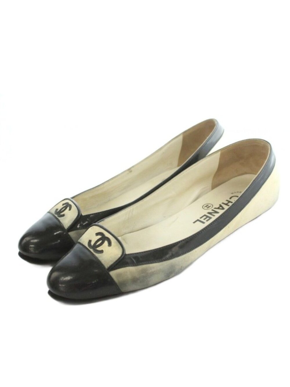 Chanel Ballet Shoes CC Logo Bicolor Ivory Black